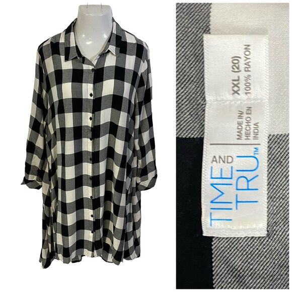 Time And Tru Dress Womens XXL (20) Buffalo Check Work Office Church Date Picnic - Picture 3 of 10
